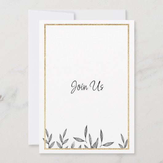 Einfache Hochzeit mit Schwarz-weißem Blattgold Einladung (Rückseite)