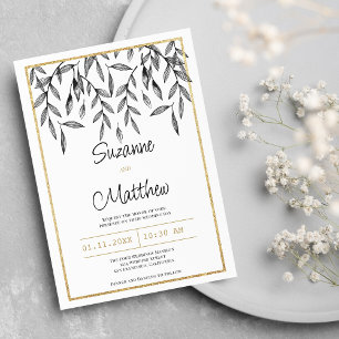 Einfache Hochzeit mit Schwarz-weißem Blattgold Einladung