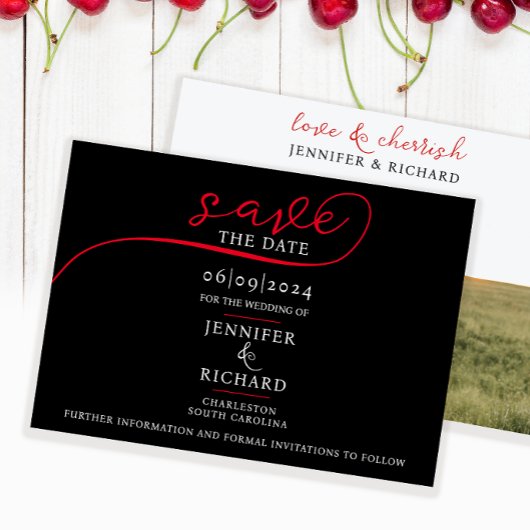 Einfache Hochzeit mit Schwarz-weißem Foto Save The Date