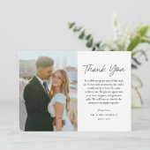 Einfache Hochzeit mit schwarzem und weißem Foto Dankeskarte (Stehend Vorderseite)