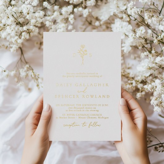 Einfache Hochzeit mit Script und Minimalistischer Folieneinladung