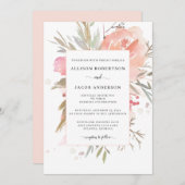 Einfache Hochzeit mit Wasserfarbe Rosa Blütenfarbe Einladung (Vorne/Hinten)