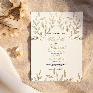 Einfache Hochzeit mit weißem Blattgold Einladung