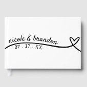 Einfache Hochzeit mit weißem und schwarzem Herzen Gästebuch (Vorderseite)