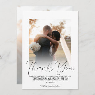 Einfache Hochzeit mit weißem, zeitgenössischem Fot Dankeskarte