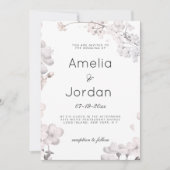 Einfache Hochzeit mit weißer Rosa Kirsche Einladung (Vorderseite)