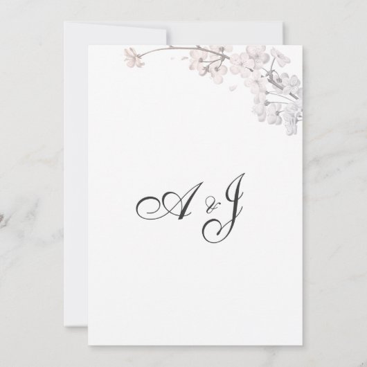 Einfache Hochzeit mit weißer Rosa Kirsche Einladung (Rückseite)