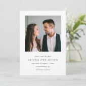 Einfache Hochzeit mit zwei Fotos Save The Date (Stehend Vorderseite)