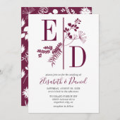 Einfache Hochzeit moderner Burgunder-Initialen Einladung (Vorne/Hinten)