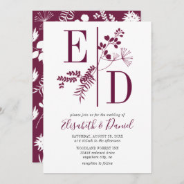 Einfache Hochzeit moderner Burgunder-Initialen Einladung