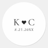 Einfache Hochzeit moderner Herzinitialen Runder Aufkleber (Vorderseite)