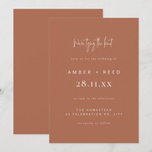 Einfache Hochzeit Moderner Minimaler Script-Kupfer Einladung (Vorne/Hinten)