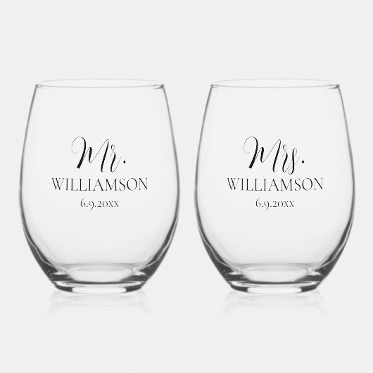 Einfache Hochzeit Mr. Mrs. Names Date Custom Weinglas Ohne Stiel (Vorderseite)
