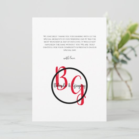 Einfache Hochzeit Personalisierter Initialen Dankeskarte (Stehend Vorderseite)