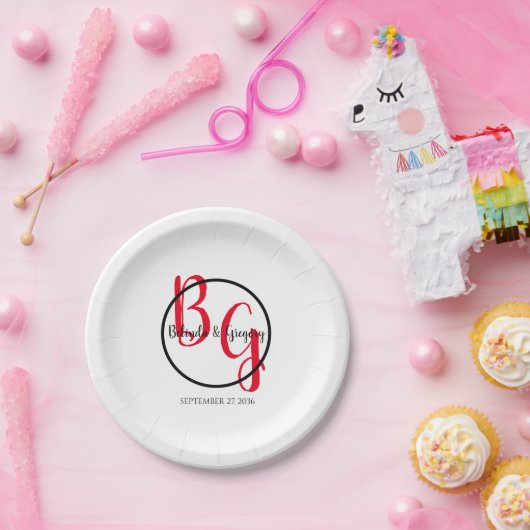 Einfache Hochzeit Personalisierter Initialen Pappteller (Party)