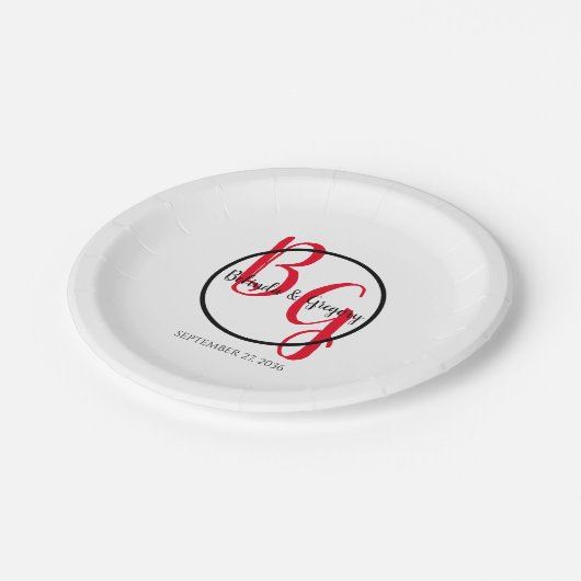 Einfache Hochzeit Personalisierter Initialen Pappteller (Schrägansicht)