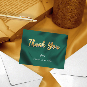 Einfache Hochzeit Smaragdgrün & Gold Schrift Klass Dankeskarte