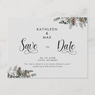 Einfache Hochzeit Tannen Zapfen Save the Date  Ankündigungspostkarte
