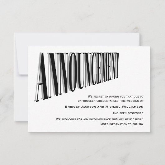 Einfache Hochzeit verzögert Ankündigung (Vorderseite)