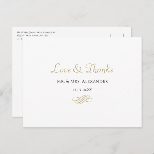 Einfache Hochzeit Vielen Dank Schwarz-weißer Braut Postkarte (Vorne/Hinten)