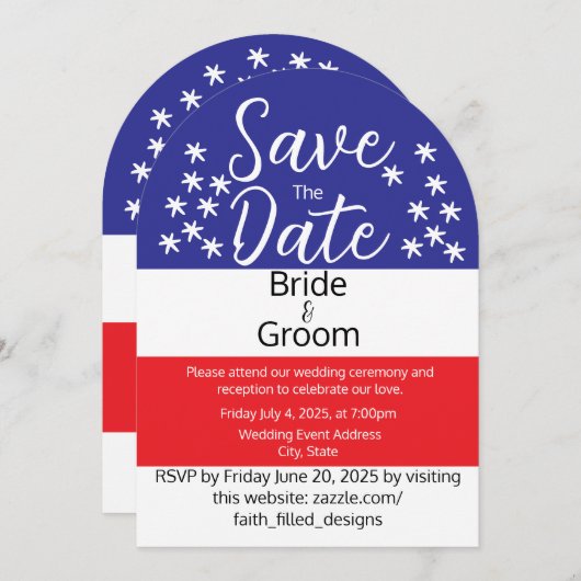 Einfache Hochzeit vom 4. Juli im Patriotischen Lan Einladung (Vorne/Hinten)