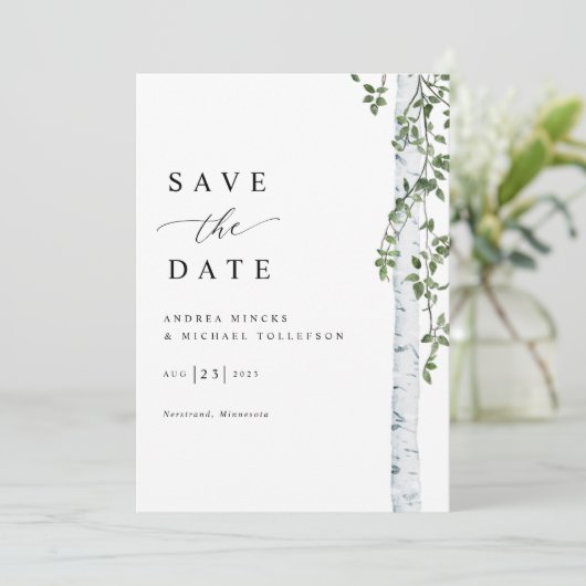 Einfache Hochzeit von Birch Tree Save The Date (Stehend Vorderseite)