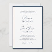 Einfache Hochzeit von Blue Border Script QR Code Einladung (Vorderseite)