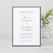 Einfache Hochzeit von Blue Border Script QR Code Einladung (Stehend Vorderseite)
