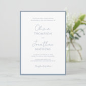 Einfache Hochzeit von Blue Border Script QR Code Einladung (Stehend Vorderseite)