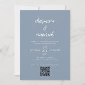 Einfache Hochzeit von Blue Script Foto QR Code Einladung (Rückseite)