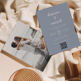 Einfache Hochzeit von Blue Script Foto QR Code Einladung