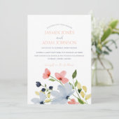 Einfache Hochzeit von Boho Blau und Rosa Einladung (Stehend Vorderseite)