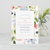 Einfache Hochzeit von Boho Blau und Rosa Einladung (Stehend Vorderseite)