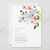 Einfache Hochzeit von Boho Blau und Rosa Einladung (Vorderseite)