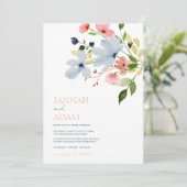 Einfache Hochzeit von Boho Blau und Rosa Einladung (Stehend Vorderseite)