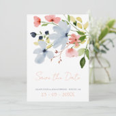 Einfache Hochzeit von Boho Blau und Rosa Save The Date (Stehend Vorderseite)