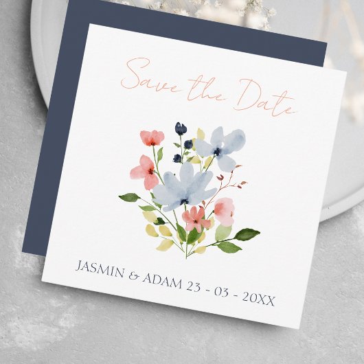 Einfache Hochzeit von Boho Blau und Rosa Save The Date