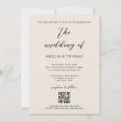 Einfache Hochzeit von Cream Script Foto QR Code Einladung (Vorderseite)