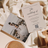 Einfache Hochzeit von Cream Script Foto QR Code Einladung