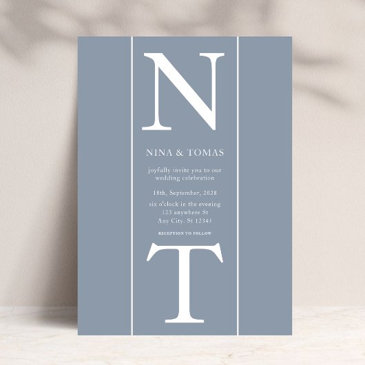 Einfache Hochzeit von dunkelblauer Monogram, erste Einladung