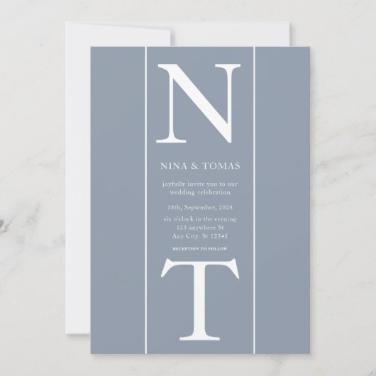 Einfache Hochzeit von dunkelblauer Monogram, erste Einladung (Vorderseite)