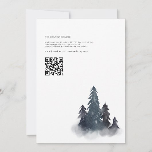 Einfache Hochzeit von Dusty Blue Mountain QR Code Einladung (Rückseite)