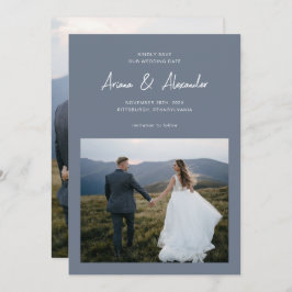 Einfache Hochzeit von Dusty Blue Script Foto Save The Date