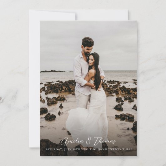 Einfache Hochzeit von elegantem Script-Foto QR-Cod Einladung (Rückseite)