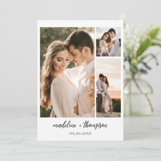 Einfache Hochzeit von elegantem Script-Foto QR-Cod Einladung (Stehend Vorderseite)