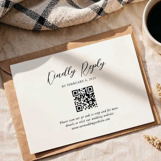 Einfache Hochzeit von elegantem Script Qr Code RSVP Karte