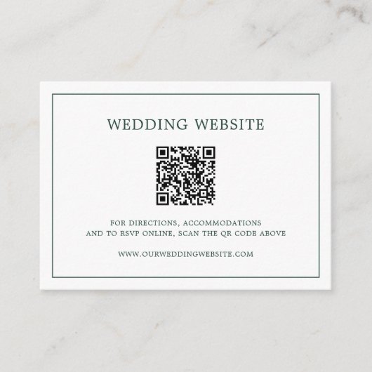 Einfache Hochzeit von Forest Green Monogram QR Cod Begleitkarte (Vorderseite)