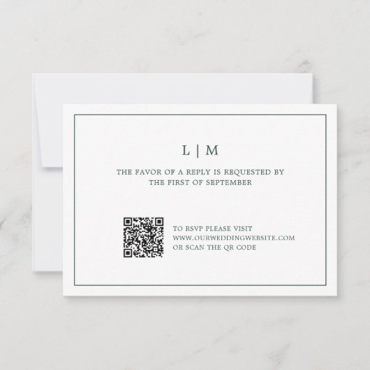 Einfache Hochzeit von Forest Green Monogram QR Cod RSVP Karte (Vorderseite)