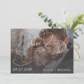 Einfache Hochzeit von Foto-Kalligraphie Save The Date (Stehend Vorderseite)