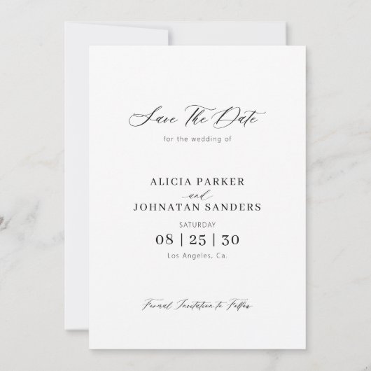 Einfache Hochzeit von Fotos mit moderner Schrift Save The Date (Rückseite)
